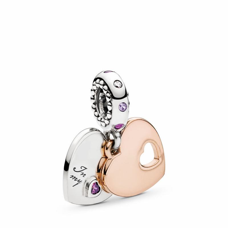 Pandora Two Hearts Dangle Charm - Pandora Rose/Sterling Silver/Pink/Mixed Stones - Canada | RD4469YH